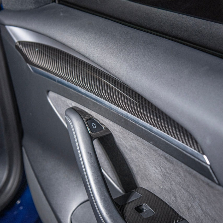 2020-23 Tesla Model 3 &amp; 20-24 Y Carbon Fiber Interior Door Trim Panel Cover