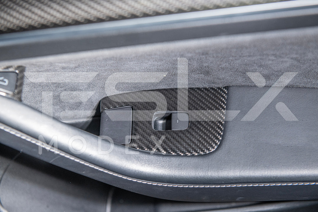 2020-23 Tesla Model 3 &amp; 20-24 Y Carbon Fiber Interior Door Glass Lifting Panel Cover