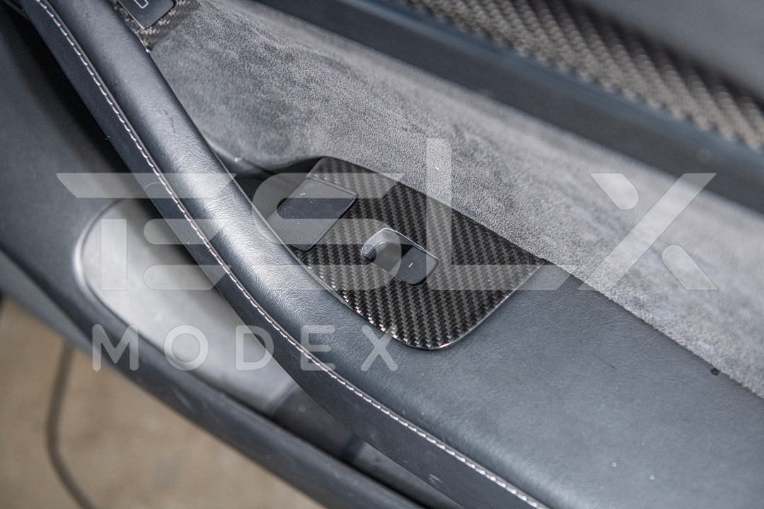 2020-23 Tesla Model 3 &amp; 20-24 Y Carbon Fiber Interior Door Glass Lifting Panel Cover