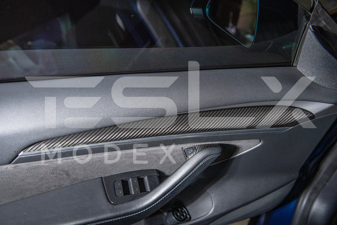 2020-23 Tesla Model 3 &amp; 20-24 Y Carbon Fiber Interior Door Trim Panel Cover