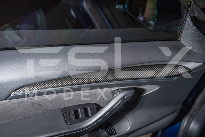 2020-23 Tesla Model 3 &amp; 20-24 Y Carbon Fiber Interior Door Trim Panel Cover