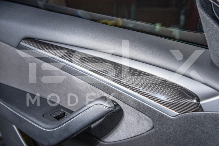 2020-23 Tesla Model 3 &amp; 20-24 Y Carbon Fiber Interior Door Trim Panel Cover