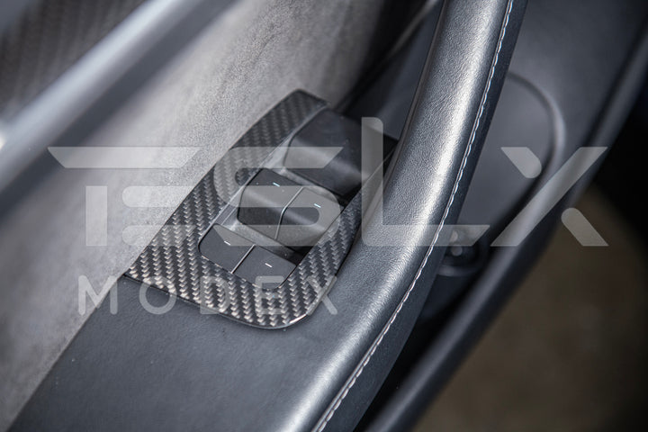2020-23 Tesla Model 3 &amp; 20-24 Y Carbon Fiber Interior Door Glass Lifting Panel Cover