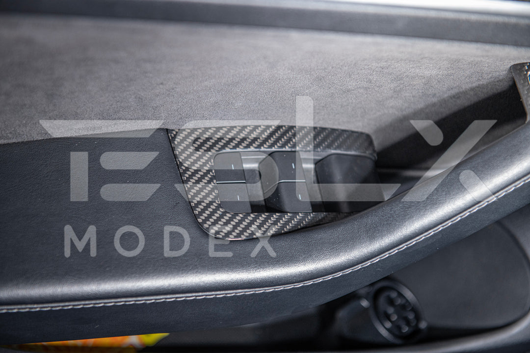 2020-23 Tesla Model 3 &amp; 20-24 Y Carbon Fiber Interior Door Glass Lifting Panel Cover