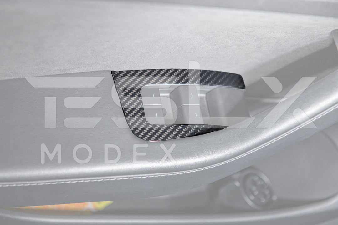 2020-23 Tesla Model 3 &amp; 20-24 Y Carbon Fiber Interior Door Glass Lifting Panel Cover