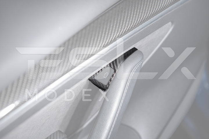 2020-23 Tesla Model 3 &amp; 20-24 Y Carbon Fiber Interior Door Glass Lifting Panel Cover