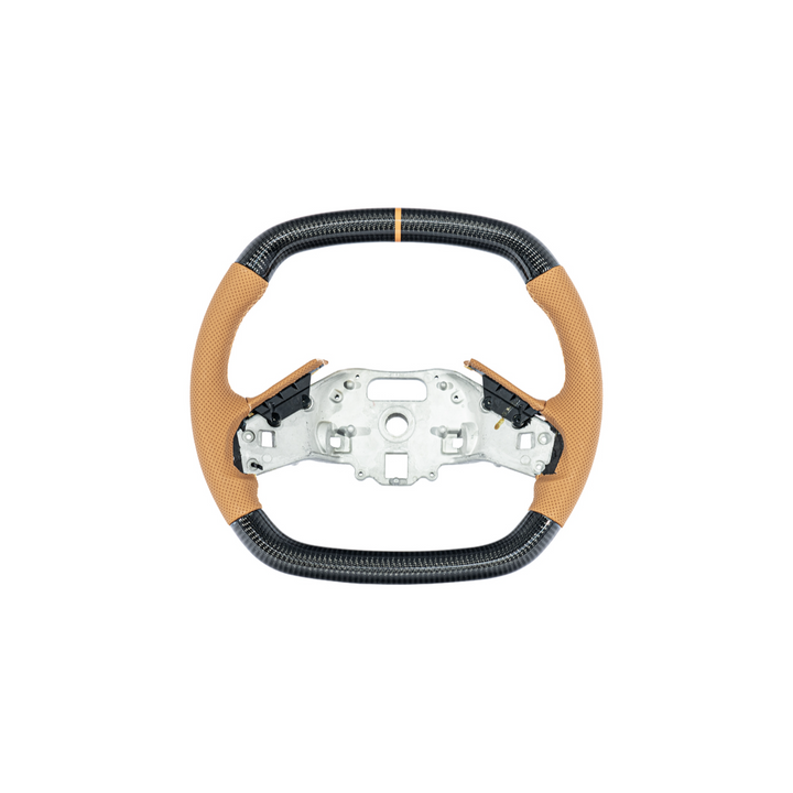 Corvette C8 Carbon Fiber Steering Wheel Orange Perforated Leather Orange Stitching Orange Stripe