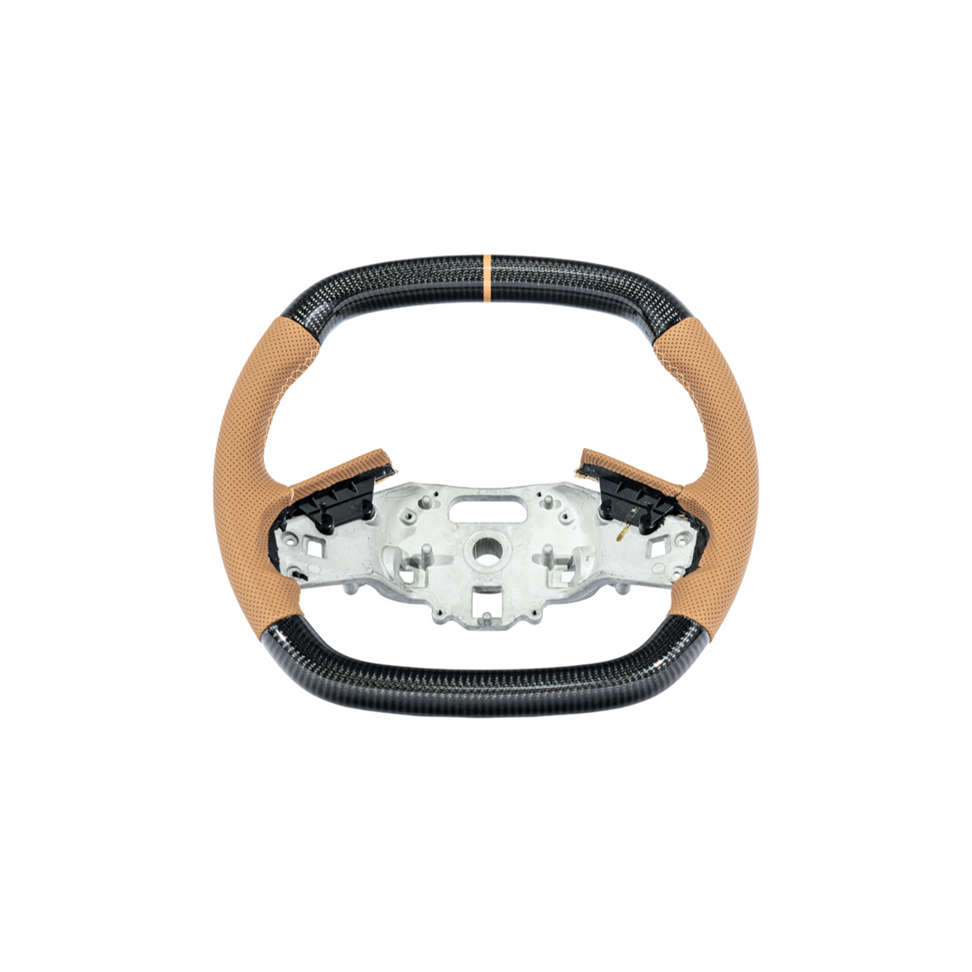 Corvette C8 Carbon Fiber Steering Wheel Orange Perforated Leather Orange Stitching Orange Stripe
