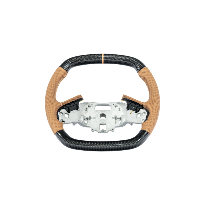 Corvette C8 Carbon Fiber Steering Wheel Orange Perforated Leather Orange Stitching Orange Stripe