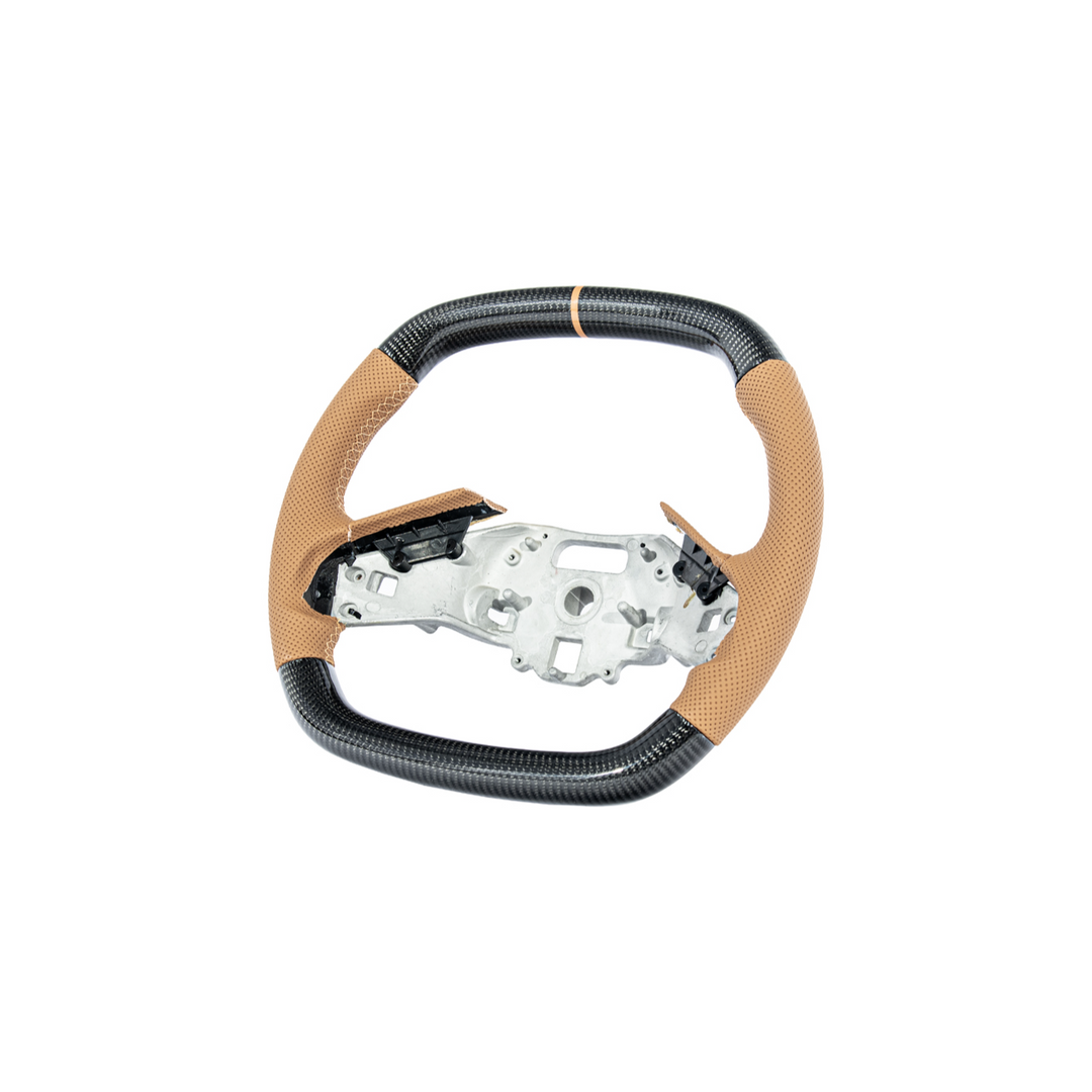 Corvette C8 Carbon Fiber Steering Wheel Orange Perforated Leather Orange Stitching Orange Stripe