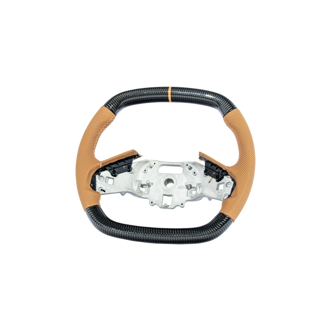 Corvette C8 Carbon Fiber Steering Wheel Orange Perforated Leather Orange Stitching Orange Stripe