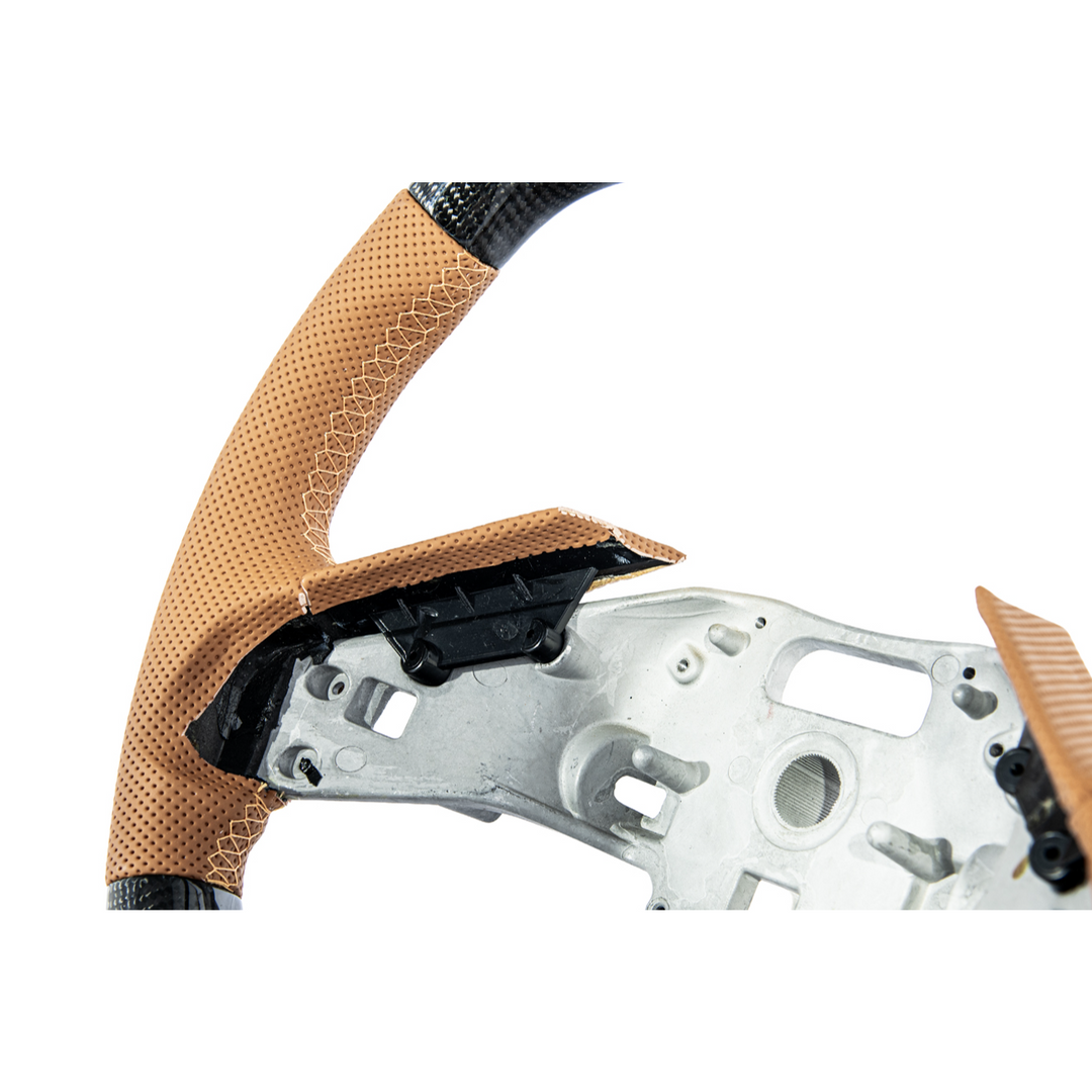 Corvette C8 Carbon Fiber Steering Wheel Orange Perforated Leather Orange Stitching Orange Stripe