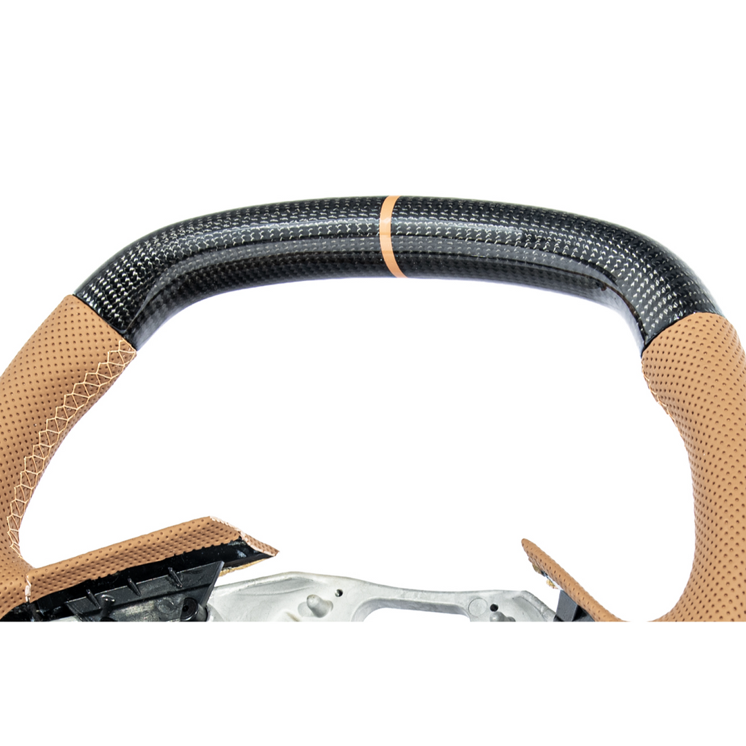 Corvette C8 Carbon Fiber Steering Wheel Orange Perforated Leather Orange Stitching Orange Stripe