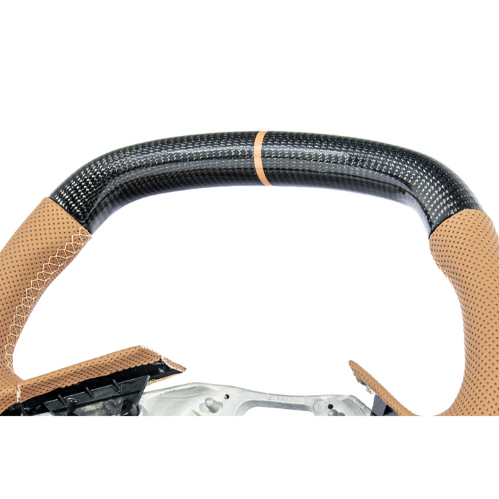 Corvette C8 Carbon Fiber Steering Wheel Orange Perforated Leather Orange Stitching Orange Stripe