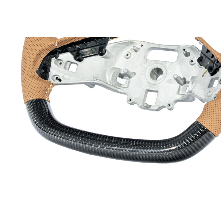Corvette C8 Carbon Fiber Steering Wheel Orange Perforated Leather Orange Stitching Orange Stripe