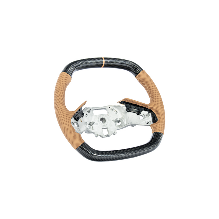 Corvette C8 Carbon Fiber Steering Wheel Orange Perforated Leather Orange Stitching Orange Stripe