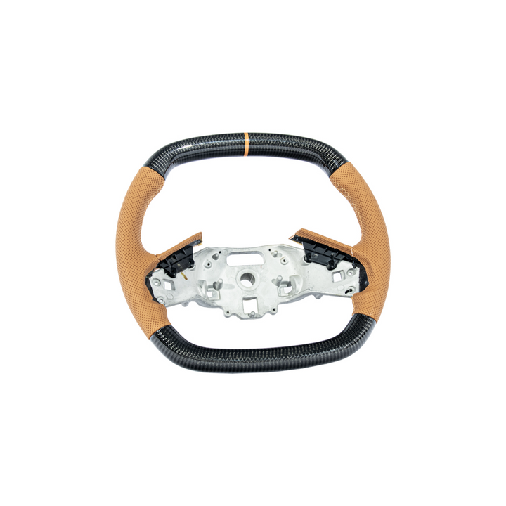 Corvette C8 Carbon Fiber Steering Wheel Orange Perforated Leather Orange Stitching Orange Stripe