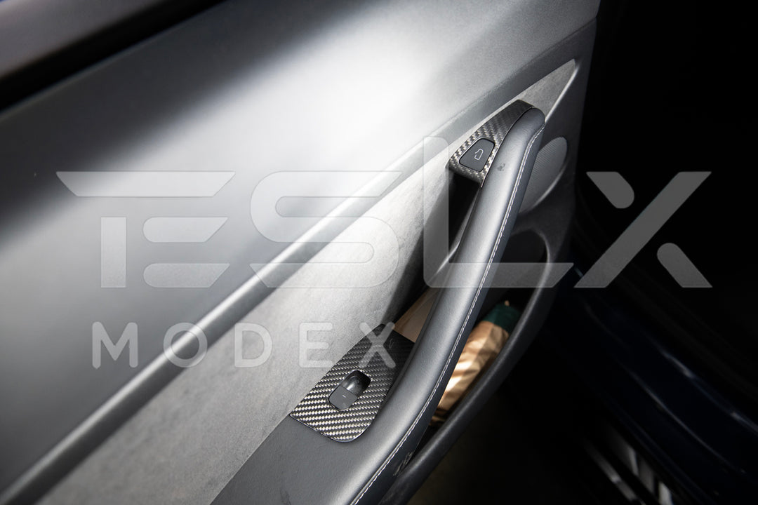 2020-23 Tesla Model 3 &amp; 20-24 Y Carbon Fiber Interior Door Glass Lifting Panel Cover