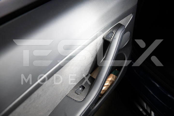 2020-23 Tesla Model 3 &amp; 20-24 Y Carbon Fiber Interior Door Glass Lifting Panel Cover