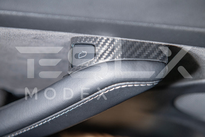 2020-23 Tesla Model 3 &amp; 20-24 Y Carbon Fiber Interior Door Glass Lifting Panel Cover