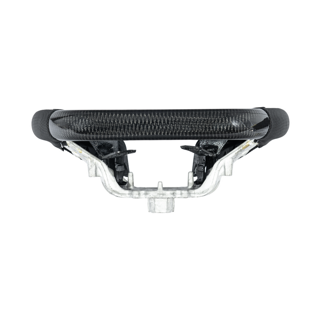 Corvette C8 Carbon Fiber Steering Wheel Black Perforated Leather White Stitching White Stripe