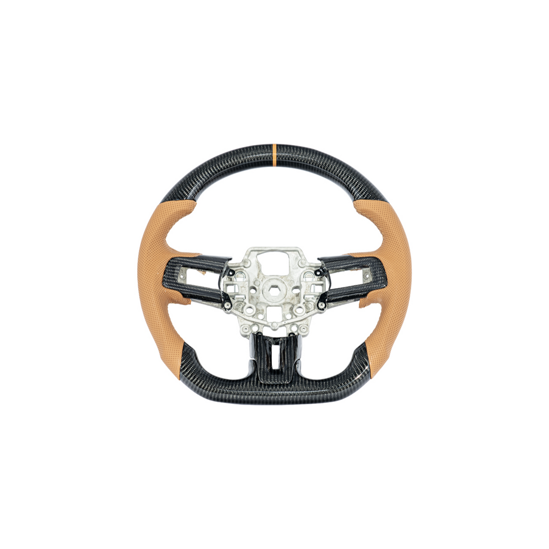 2015-23 Mustang Brown Leather Brown Stitching Carbon Fiber Steering Wheel