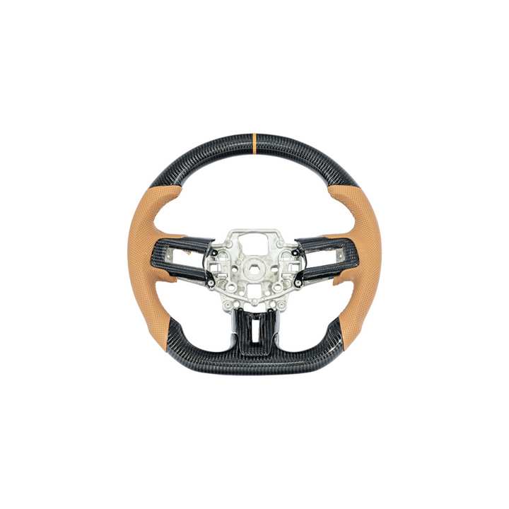 2015-23 Mustang Brown Leather Brown Stitching Carbon Fiber Steering Wheel