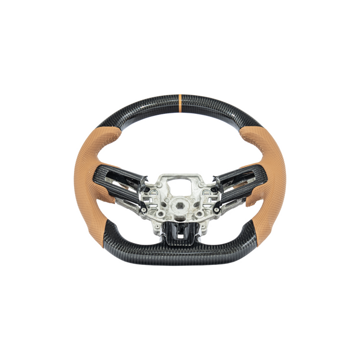 2015-23 Mustang Brown Leather Brown Stitching Carbon Fiber Steering Wheel