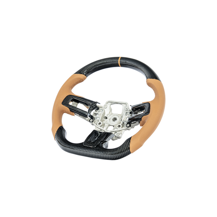 2015-23 Mustang Brown Leather Brown Stitching Carbon Fiber Steering Wheel