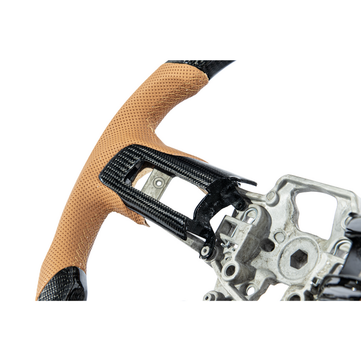 2015-23 Mustang Brown Leather Brown Stitching Carbon Fiber Steering Wheel