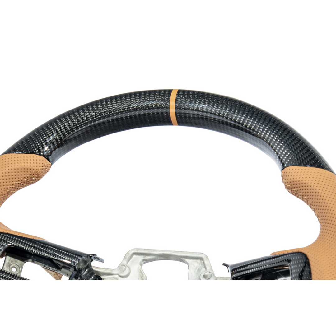 2015-23 Mustang Brown Leather Brown Stitching Carbon Fiber Steering Wheel