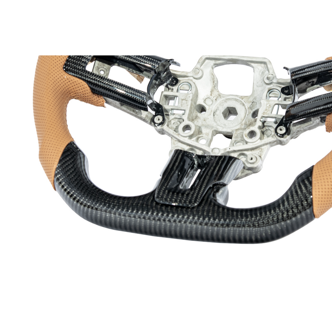 2015-23 Mustang Brown Leather Brown Stitching Carbon Fiber Steering Wheel