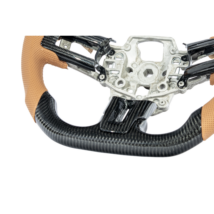 2015-23 Mustang Brown Leather Brown Stitching Carbon Fiber Steering Wheel