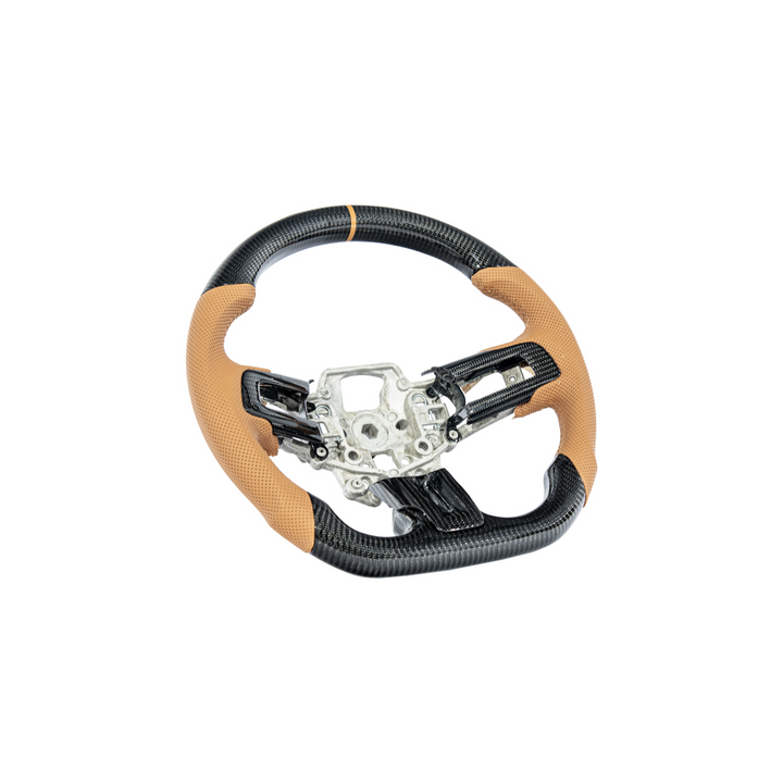 2015-23 Mustang Brown Leather Brown Stitching Carbon Fiber Steering Wheel