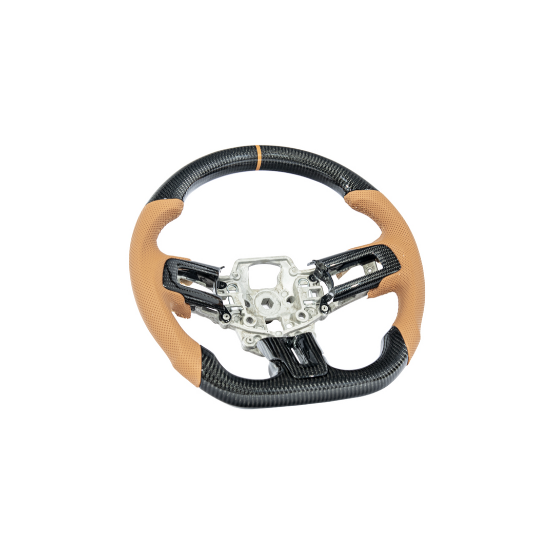 2015-23 Mustang Brown Leather Brown Stitching Carbon Fiber Steering Wheel