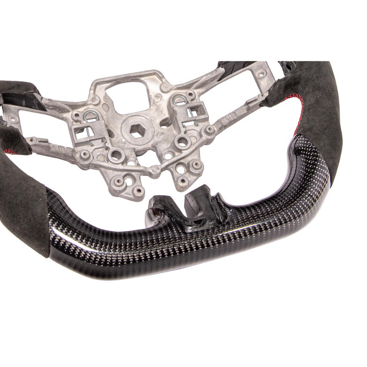 2015-23 Mustang Black Leather Red Stitching Carbon Fiber Steering Wheel