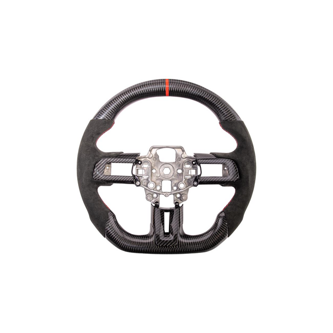 2015-23 Mustang Black Leather Red Stitching Carbon Fiber Steering Wheel
