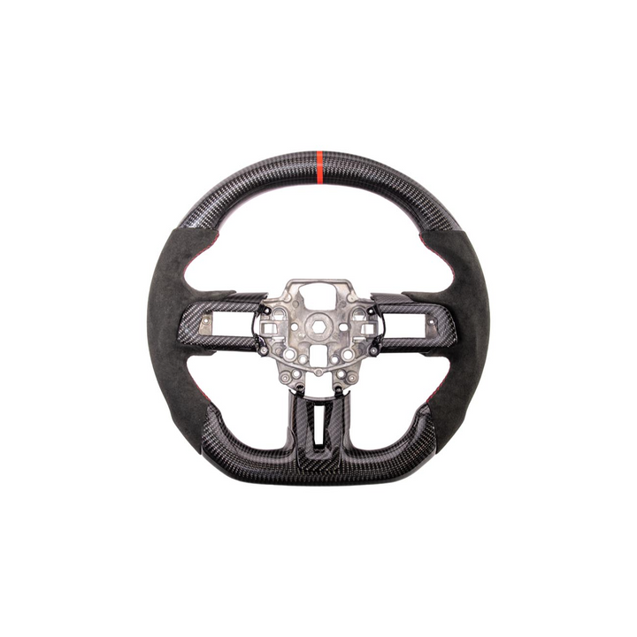 2015-23 Mustang Black Leather Red Stitching Carbon Fiber Steering Wheel