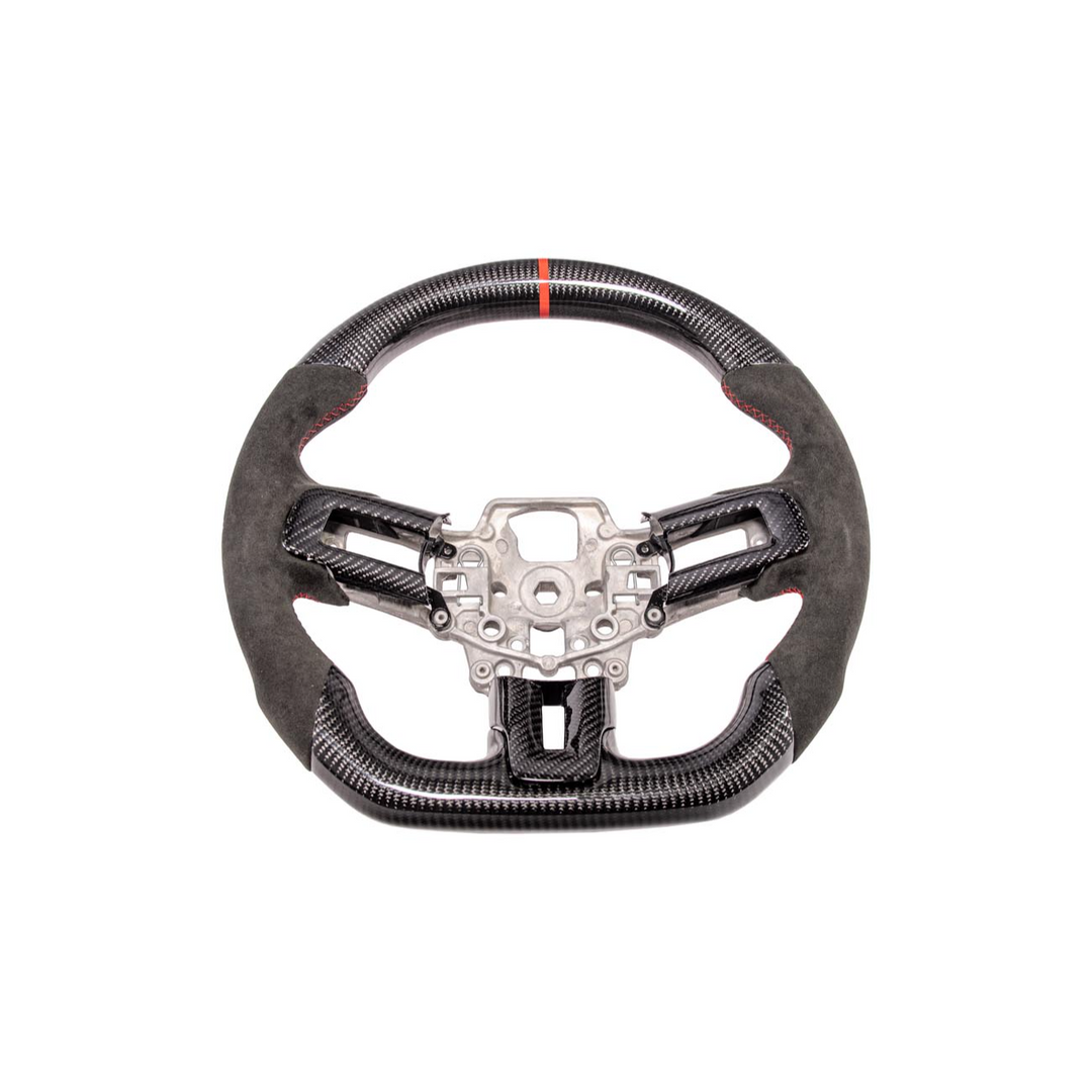 2015-23 Mustang Black Leather Red Stitching Carbon Fiber Steering Wheel