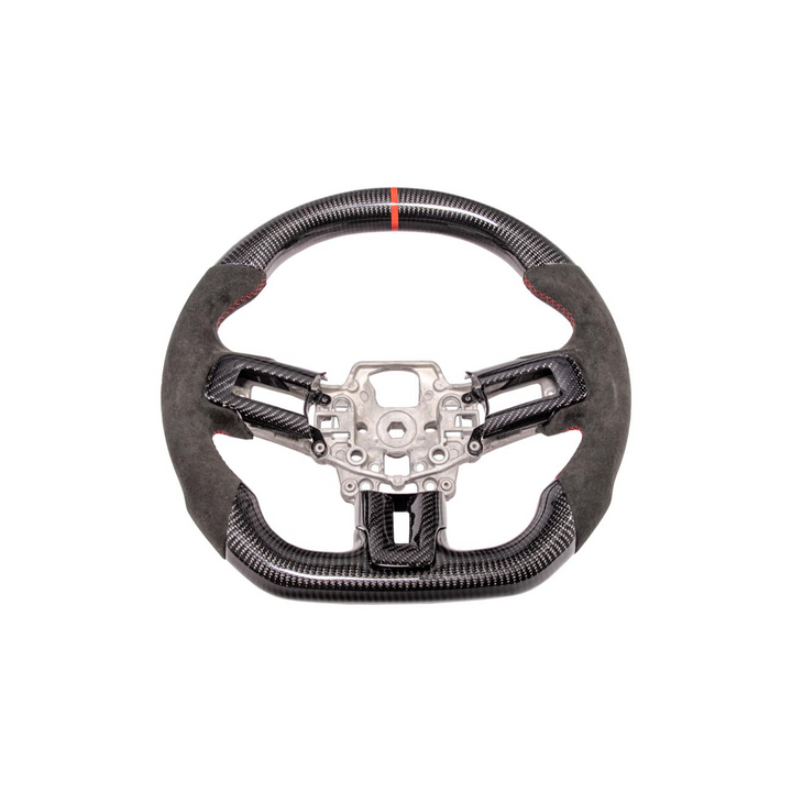 2015-23 Mustang Black Leather Red Stitching Carbon Fiber Steering Wheel