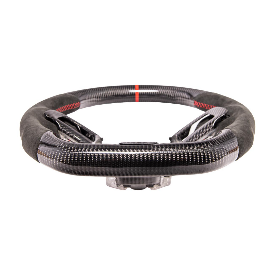 2015-23 Mustang Black Leather Red Stitching Carbon Fiber Steering Wheel