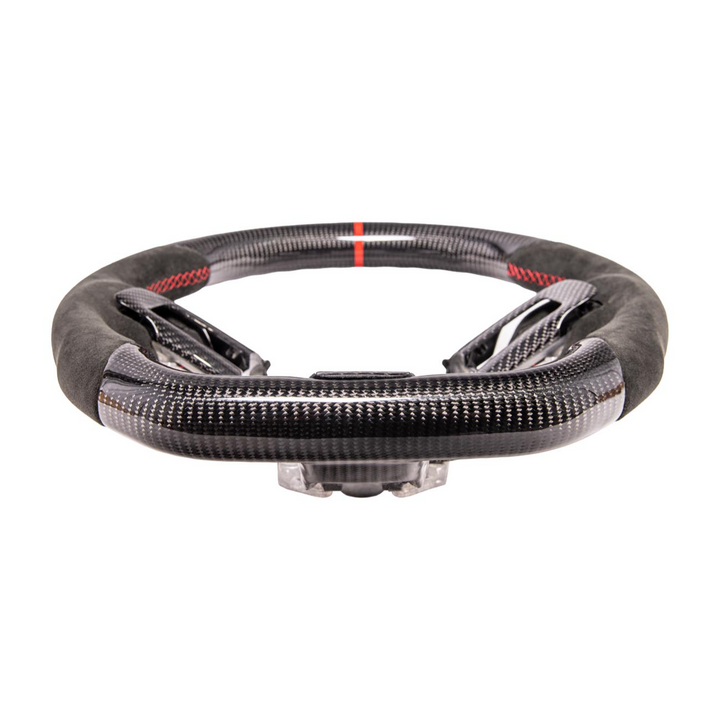 2015-23 Mustang Black Leather Red Stitching Carbon Fiber Steering Wheel