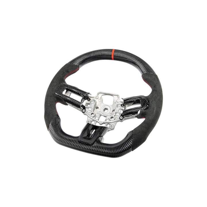 2015-23 Mustang Black Leather Red Stitching Carbon Fiber Steering Wheel