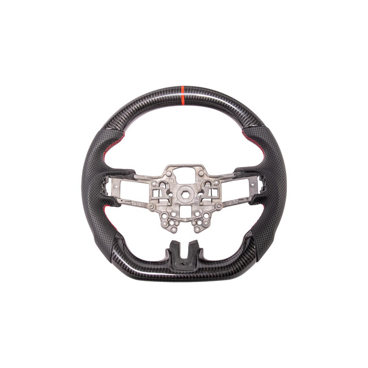 2015-23 Mustang Black Leather Red Stitching Carbon Fiber Steering Wheel