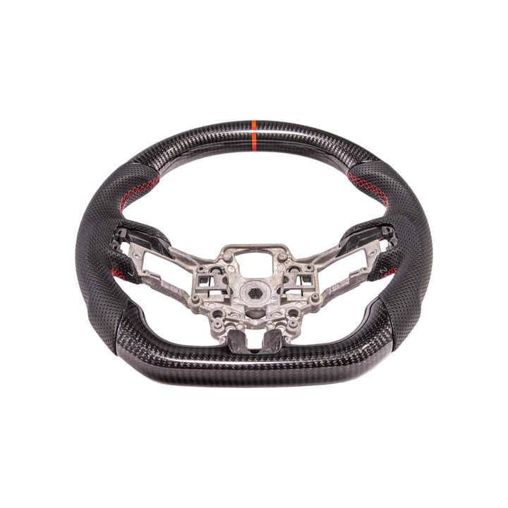 2015-23 Mustang Black Leather Red Stitching Carbon Fiber Steering Wheel