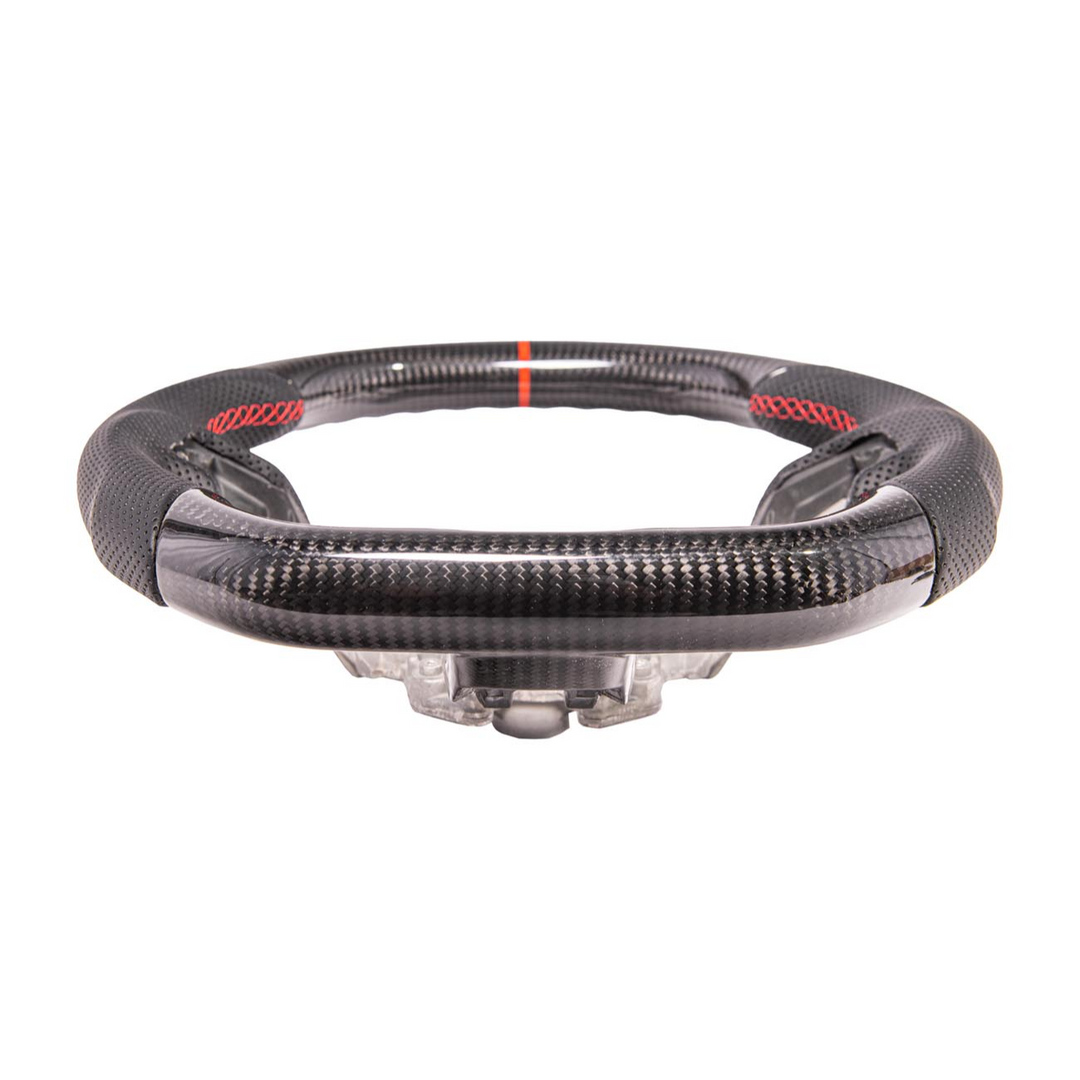 2015-23 Mustang Black Leather Red Stitching Carbon Fiber Steering Wheel