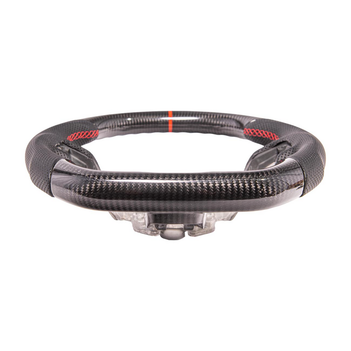 2015-23 Mustang Black Leather Red Stitching Carbon Fiber Steering Wheel