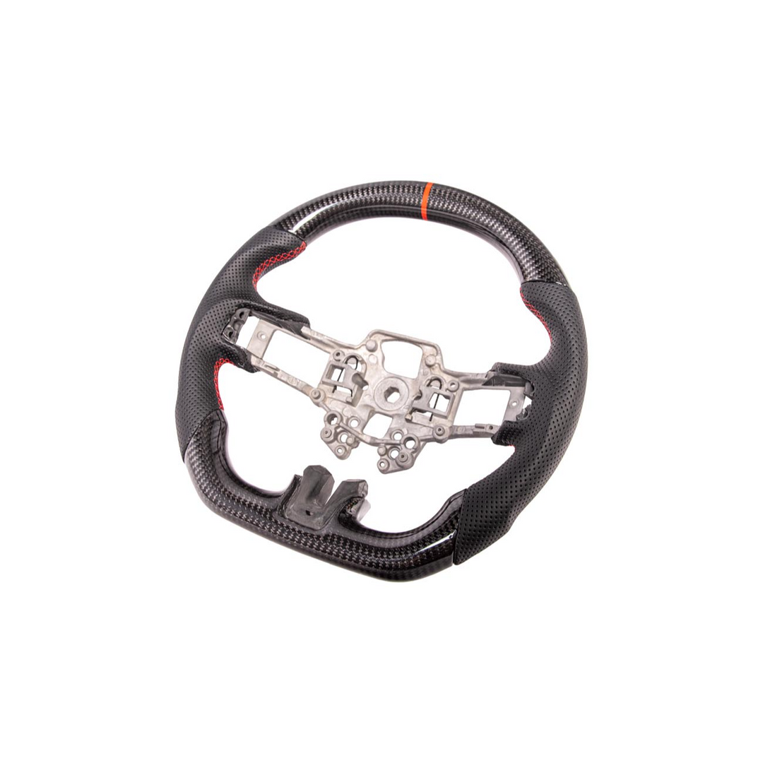 2015-23 Mustang Black Leather Red Stitching Carbon Fiber Steering Wheel