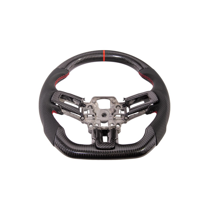 2015-23 Mustang Black Leather Red Stitching Carbon Fiber Steering Wheel