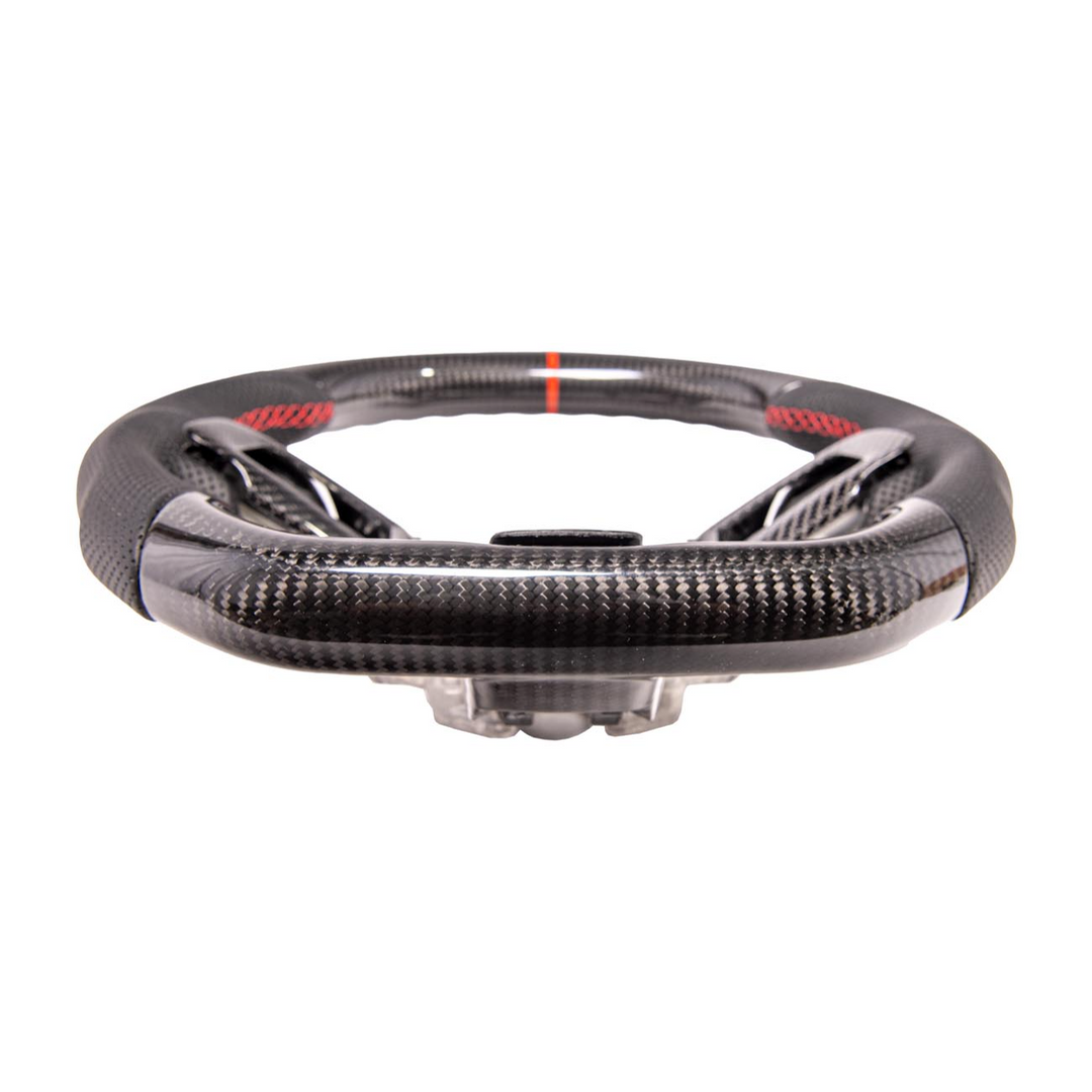 2015-23 Mustang Black Leather Red Stitching Carbon Fiber Steering Wheel